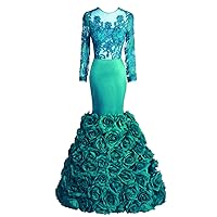 Tsbridal Mermaid Prom Dresses Long Sleeves Open Back Evening Party Gowns