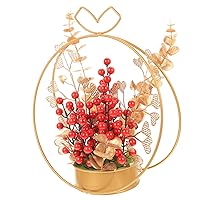 BESTOYARD Artificial Flower Basket Engagement Gift Decor for Home Artificial Red Berries Christmas Red Berries Mini Potted Wedding Decor Wedding Tabletop Ornament Desktop Iron Bride Display