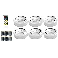 Tap Light Push Lights 6pk w/Batteries + Remote, LED Stick On Lights Under Cabinets Battery Puck Lights with Remote - Under Counter Lighting Wireless Closet Kitchen Night Lights