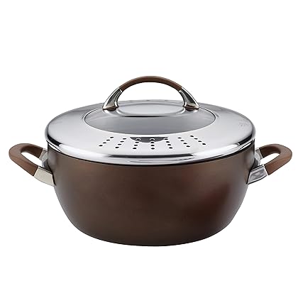 Circulon Symmetry Hard Anodized Nonstick Casserole with Locking Straining Lid and Kitchen Tools, 4 Piece, Chocolate