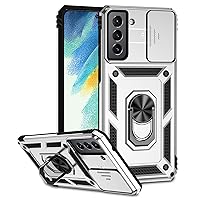 Case for Galaxy S20 FE, Samsung S20 FE Case with Slide Camera Window Slim Shell Shockproof Magnetic Ring Holder Military Grade Protective Cover for Samsung Galaxy S20 FE, Silver JXC