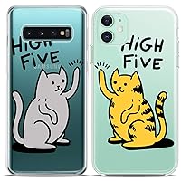 Matching Couple Cases Compatible for Samsung S23 S22 Ultra S21 FE S20 Note 20 S10e A50 A11 A14 Adorable High Five Cat Animal Clear Best Friend Kawaii Bro BFF Soulmate Silicone Cover Cute Funny