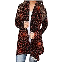 Halloween Fall Cardigan For Women Open Front Long Sleeves Coats Outerwear Holiday Print Long Jackets Outwear