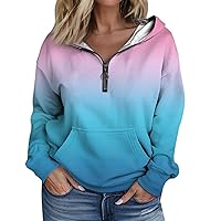 Hoodie Sweatshirts For Women Fashion Solid Color Printing Long Sleeve Loose Half Zippered Hoodie With Pockets