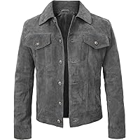LP-FACON Mens Trucker Suede Leather Jacket - Western Style Cowboy Leather Jacket Brown/Black