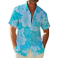 Hawaiian Style Shirts for Men Floral Print Casual Summer Beach T Shirt Flower Graphic Vacation Dry Fit Tunic Tops