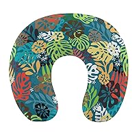 Summer Exotic Floral Tropical Palm Neck Pillow Washable U Shape Head Neck Support Portable Pillow for Home Office Travel
