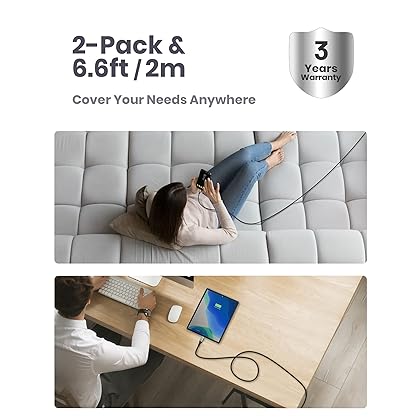 USB C Cable, [2 Pack 6.6+6.6ft ] QC 3.0 Fast Charging USB Type C Cable, INIU 3.1A Nylon Braided Phone Charger USB-C Cord Charge for Samsung Galaxy S22 S21 S20 S10 Plus Note 10 LG Google Pixel iPad etc