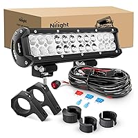 Nilight 12 Inch 72W LED Light Bars Spot Flood Combo Off-Road Light Mounting Bracket Horizontal Bar Tube Clamp With Off Road Wiring Harness, 2 Years Warranty