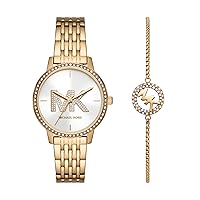 Michael Kors Melissa Three-Hand Gold-Tone Stainless Steel Women's Watch and Slider Bracelet Gift Set (Model: MK1051SET)