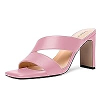 Womens Slip On Matte Sexy Wedding Solid Square Toe Block High Heel Sandals 3.3 Inch