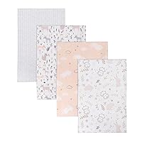 Trend Lab Mystical Forest 4 Pack Flannel Blankets-Forest Animals, Herringbone, Hedgehog, Owl, and Bunny Prints, Gray, Pink, Brown, Taupe and White, Flannel, 30 in x 30 in Each