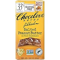 Chocolove Filled Salted Peanut Butter in Milk Chocolate, 33% Cacao | Non GMO, Rainforest Alliance Certified Cacao | 3.2oz Bar | 10 Pack