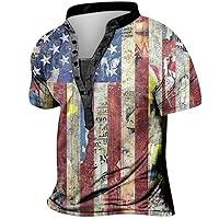 4th of July Shirts Funny Short Sleeve 4 Buttons Henley Shirt Independence Day American Flag Tops