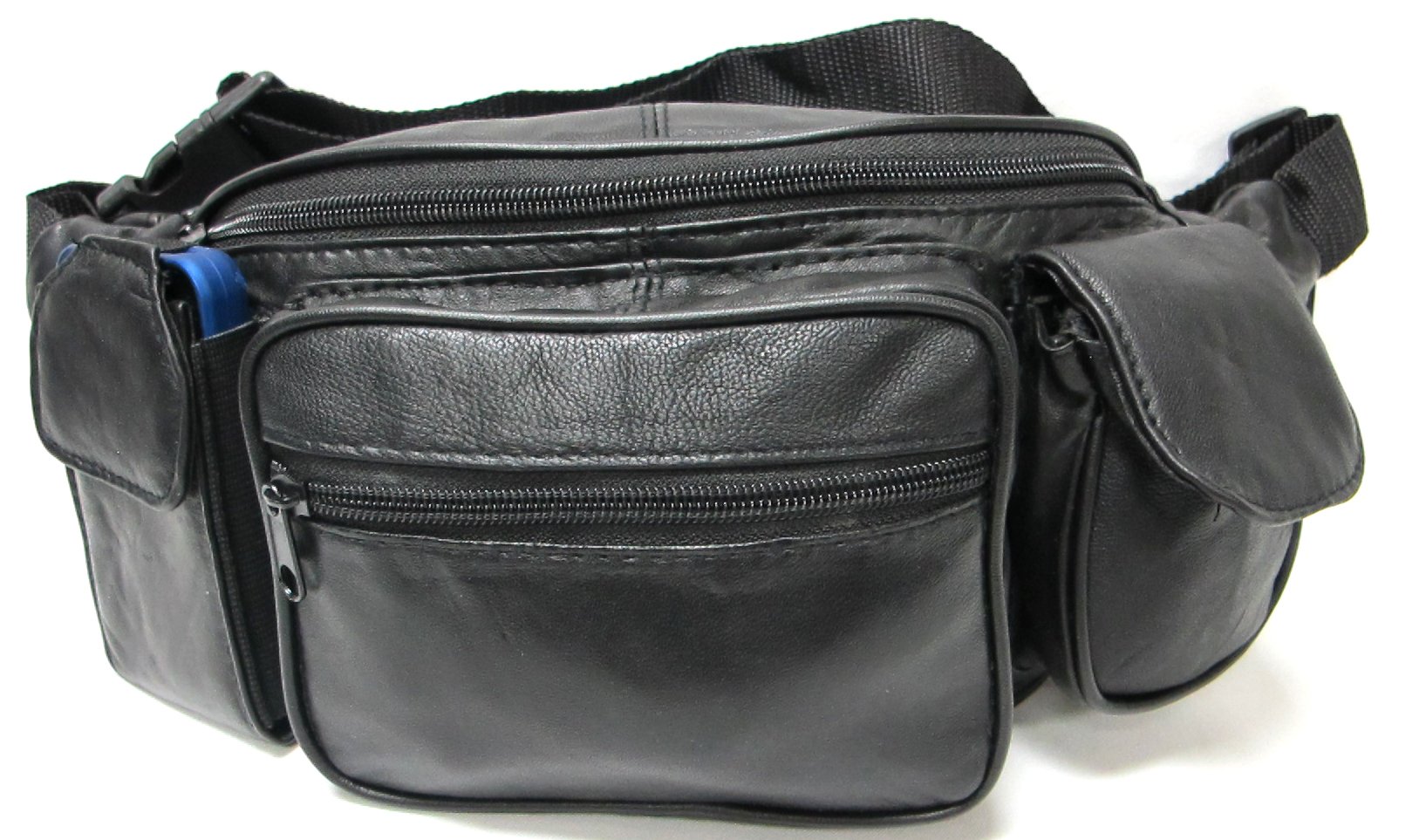 Deluxe Jumbo Size Genuine Leather Waist Pack Soft Light Weight w/Organizer - Black