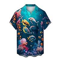 Men's Hawaiian Shirts Short Sleeve Casual Shirts Tropical Palm Floral Print Button Down Summer Aloha Beach Shirts, S-5XL