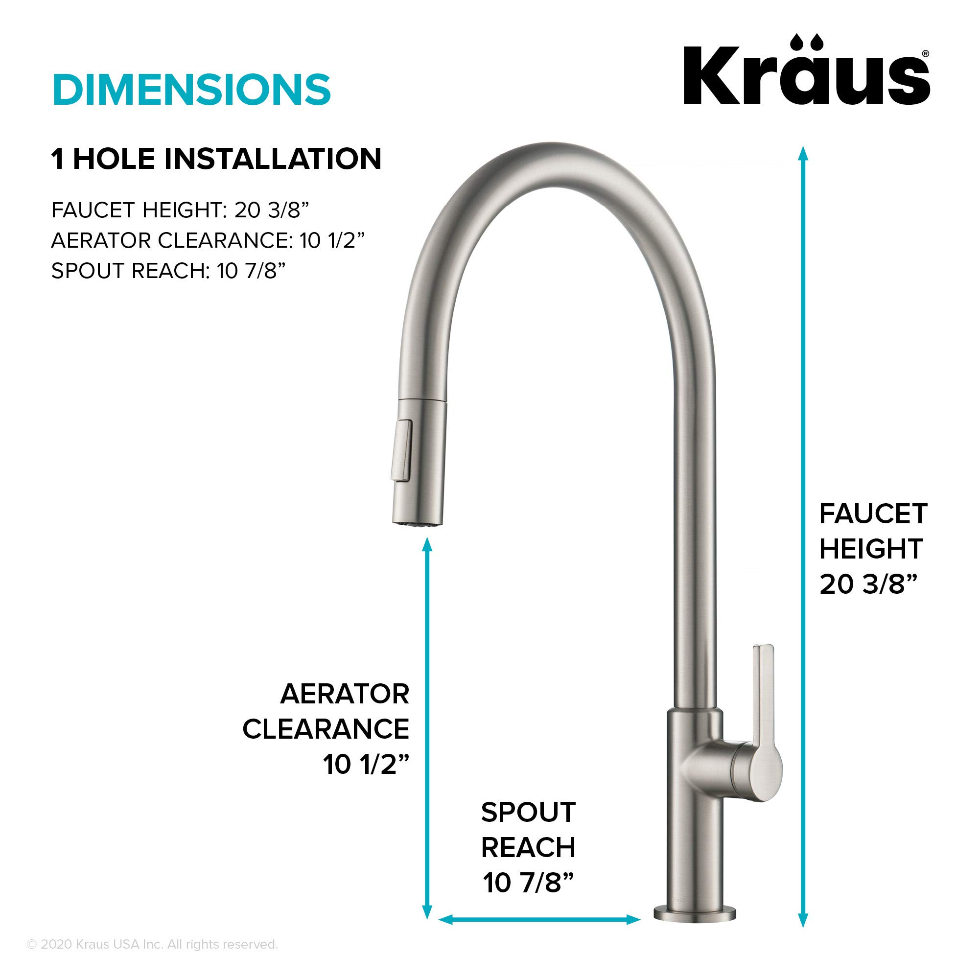 Kraus KPF-2821SFS Oletto High-Arc Single Handle Pull-Down Kitchen Faucet, 21 Inch, Spot Free Stainless Steel
