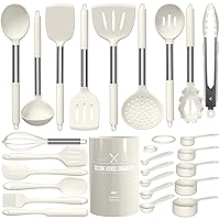 Kitchen Utensils Set-Umite Chef 26 Pcs Silicone Cooking Utensil Set for Nonstick Cookware-Large Silicone Spatulas Set, Stainless Steel Handle-Cream Kitchen Tools, Dishwasher Safe