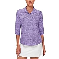 LURANEE Womens Golf Shirt Quick Dry 3/4 Sleeve T Shirts 2-Buttons Polo Workout Tops UPF 50+ Shirts S-2XL