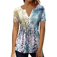 Summer Short Sleeve Going Out Tshirt Women Boho Oversized Graphic Stretch Tops for Womens Comfortable Button