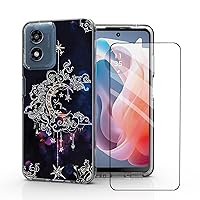 DDTKZC for Moto G 5G 2024 Case,Moto G Play 2024 5G Case, Tempered Glass Protector and Lustre Pattern-Double Layer Sparkle Clear Shockproof Case for Moto G Play 2024 5G and Moto G 5G 2024 (Wiccan)