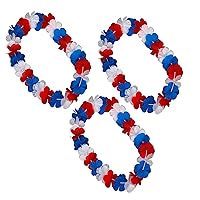 3 Pack - Patriotic Pua Model - Hawaiian Lei Necklace - Red, White, Blue - Non-Light Up - Libertyville Luau Edition - Perfect for Independence Day, Parades, BBQs, and Festivals