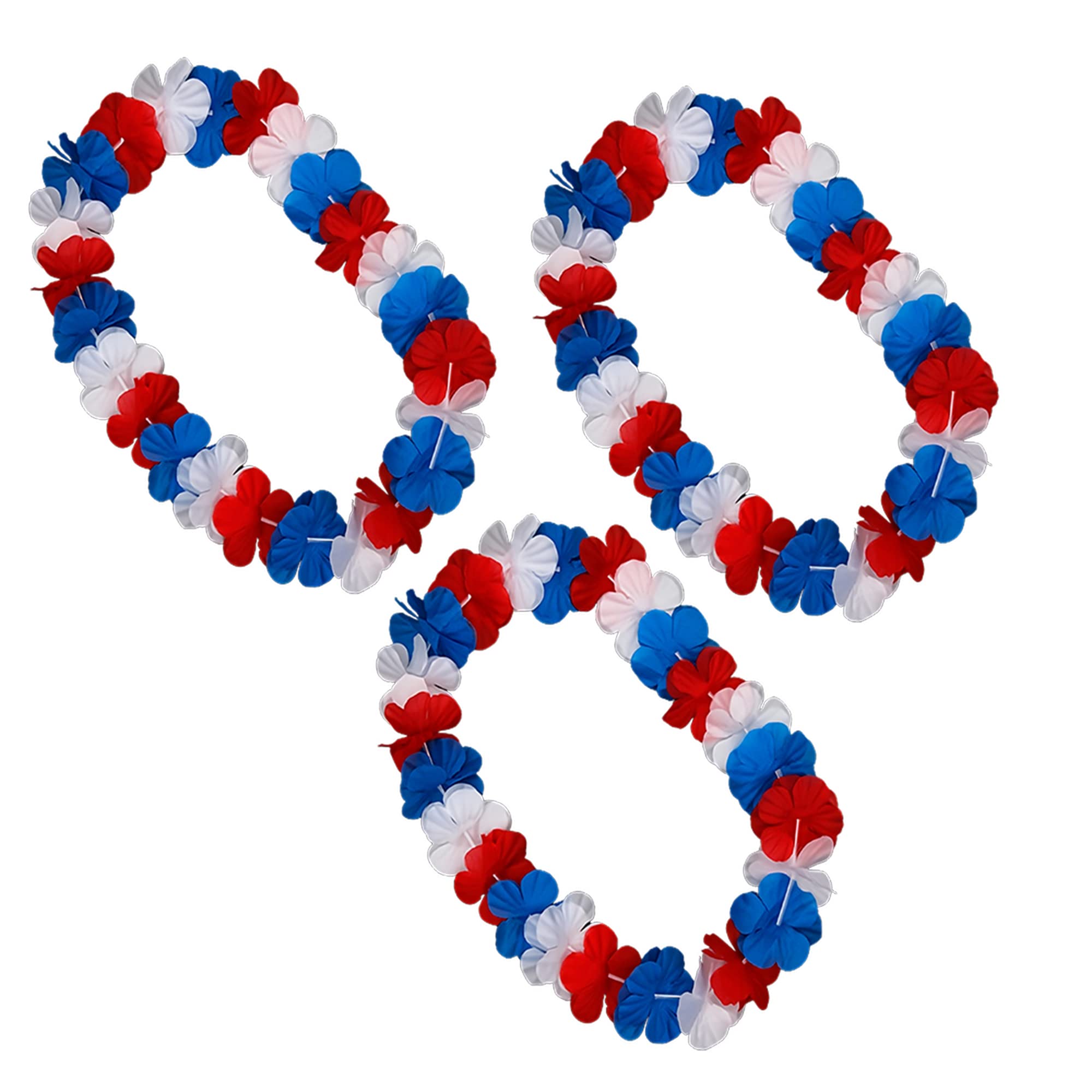 blinkee 3 Pack - Patriotic Pua Model - Hawaiian Lei Necklace - Red, White, Blue - Non-Light Up - Libertyville Luau Edition - Perfect for Independence Day, Parades, BBQs, and Festivals