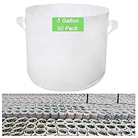 MUZHI 50-Pack 5 Gallon Grow Bags w/Handles, Aeration Garden Vegetable Tree Farm Fabric Planter Pots Bulk (White) (50, 5gal:11.4x11.8)