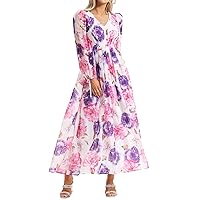 Ruffle Hem Midi Dress Tiered Floral Dress for Women Flower Printed Womens Fall Dress Flowy Tea Party Dress