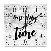 One Day at A Time Wall Clock Motivational Quote Square Clock 12 Inch Large Wall Clocks Battery Operated Rustic Home Decor for Home Kitchen Office School Bathroom