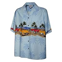 Pacific Legend Mens Custom Convertible Sports Car Chest Band Shirt Blue M