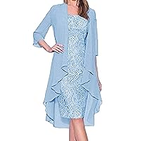Womens Floral Lace Midi Dresses with Jacket 2 Piece Set Sleeveless Summer Cocktail Wedding Guest Dress