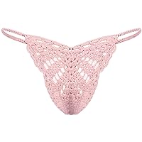 YiZYiF Mens Sexy Crochet Bikini Bottom Solid Thong Swimwear Handmade Swimsuit Knitting G-String