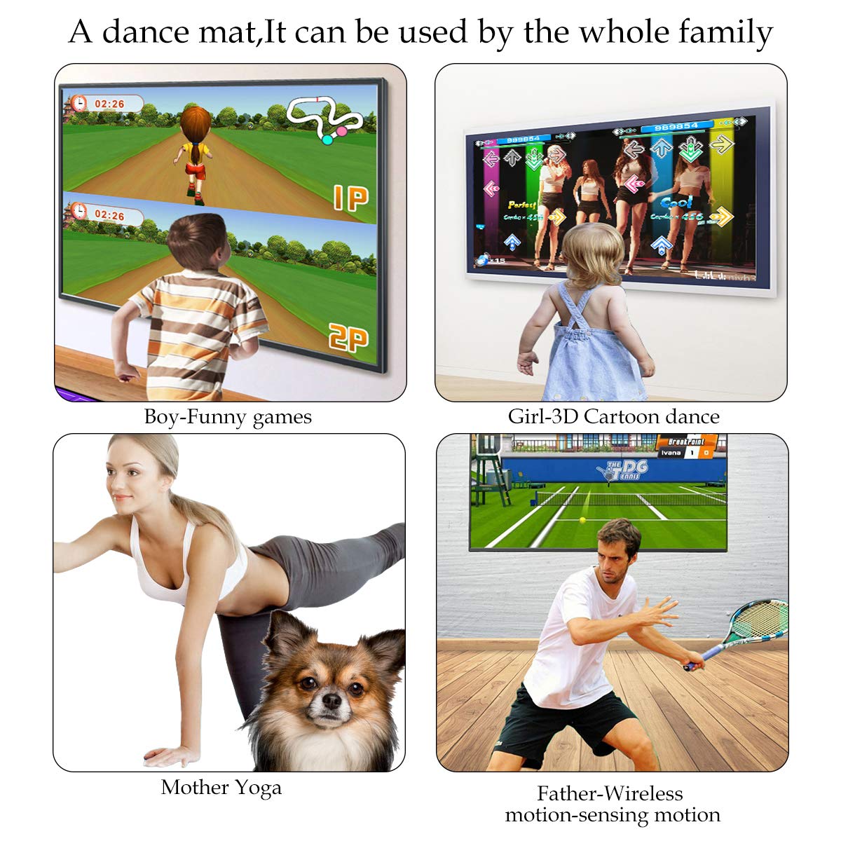 GOLUTEWBILE HDMI Double Wireless Game Dance Mat for Kids and Adults, Motion-Sensing Controller,3D Scene Mode， MTV&Cartoon Mode