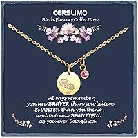 CERSLIMO Birthday Gifts for Her Birth Flower Necklaces, 18K Gold Plated Dainty Birth Month Floral Birthstone Disc Coin Pendant Necklaces | Women Wildflower Jewelry Gifts for Valentines Anniversary