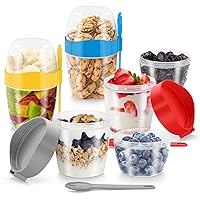 Large Yogurt Parfait Cups with Topping Cereal Cup | BPA-Free Plastic Crunch Breakfast Cup To Go | 4 Pack 29 oz Reusable Overnight Oats Containers Jars with Lids | Microwaveable & Dishwasher Safe