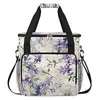 Floral Delicate Lavender Purple (04) Coffee Maker Carrying Bag Compatible with Single Serve Coffee Brewer Travel Bag Waterproof Portable Storage Toto Bag with Pockets for Travel, Camp, Trip