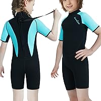 OMGear Wetsuit Kids 2mm 3mm Shorty Neoprene one Piece Short Sleeves Diving Suits Back Zipper Thermal Swimsuit for Youth Boys Girls Scuba Diving Surfing Snorkeling Swimming Water Sports