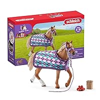 Schleich Horse Club, Toys for Girls and Boys, Engligh Thoroughbred Horse Set with Horse Toy and Accessories, 4 Pieces, Ages 5+