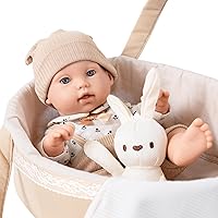 12 Inch Baby Doll Playset in Gift Box with Khaki Clothes and Accessories Including Doll Clothes, Bassinet Bed, Blanket, Toys