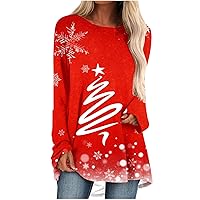 Women's Christmas Long Sleeve Tunic Tops Fashion Casual Crewneck T-Shirts Xmas Holiday Top Tee Blouse for Leggings