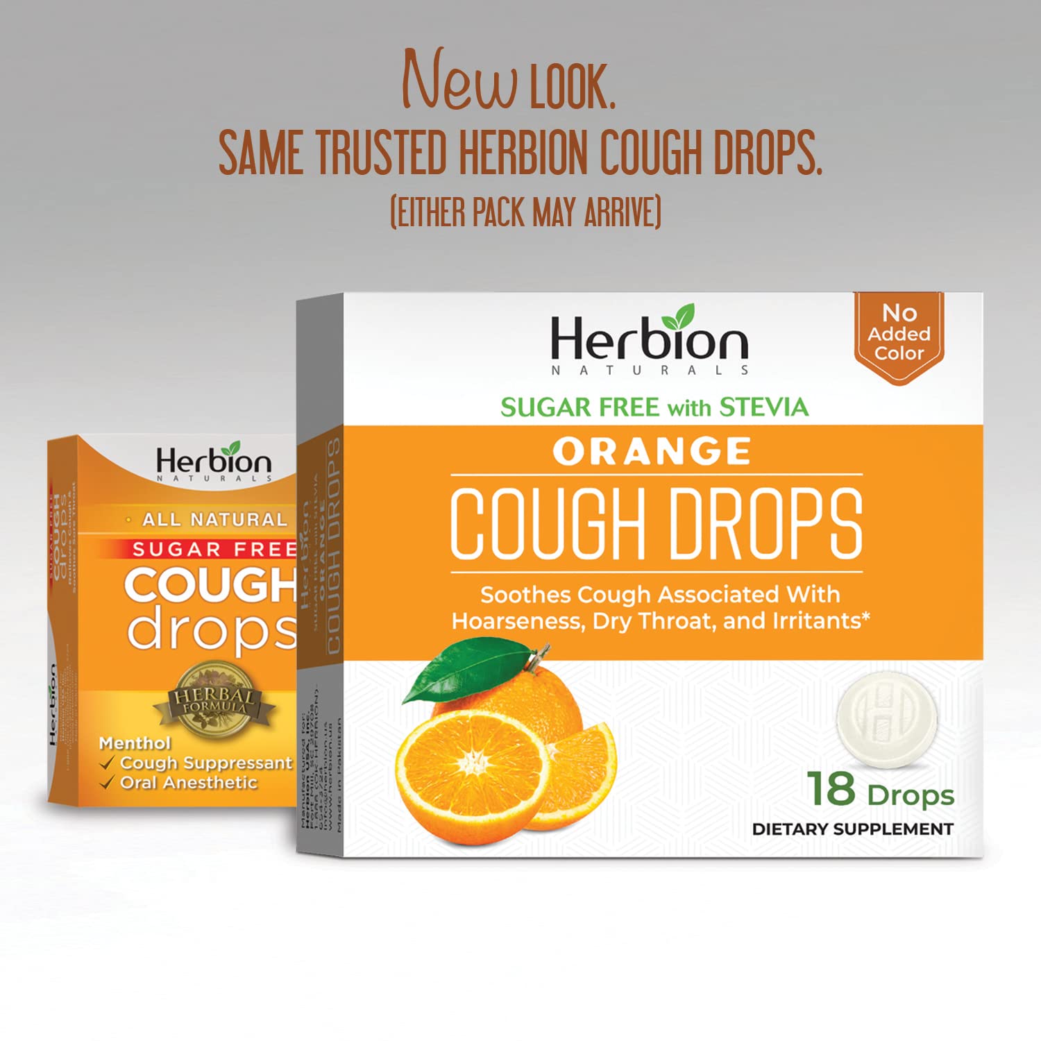 Herbion Naturals Sugar Free Cough Drops with Natural Orange Flavor, Natural Orange, (Pack of 3), 18 Count