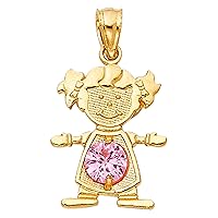 14K Yellow Gold Birthstone Cubic Zirconia CZ Boy and Girl Charm Pendant For Necklace or Chain
