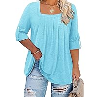 Siddhe Women Short Sleeve Plus Size Tunics, Square Neck Tops Casual Loose Fit T Shirt Blouse Summer 2024