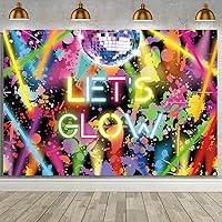 7x5ft Neon Glow Birthday Party Backdrop Glow in The Dark Photo Background Colorful Graffiti Splatter Let's Glow Crazy Party Decorations Supplies Backdrop Banner Photo Booth Studio Props