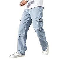 Men's Jeans Men Letter Patched Detail Flap Pocket Side Cargo Jeans Jeans for Men