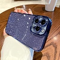 FORLUZ Luxury Plating Silicone Glitter Transparent Case for iPhone 15 14 11 12 13 Pro Max Mini XR X XS 6 7 8 Plus SE Shockproof Cover,Navy,for iPhone 11Pro Max