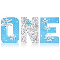 Frozen One Letter Sign 1st Birthday Winter Party Stand Up Blue Glitter Snowflake Cake Smash Photo Prop Centerpiece Table Decoration