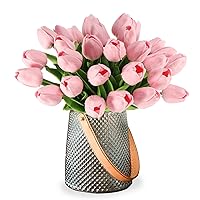 30pcs Real Touch Tulips PU Artificial Flowers, Fake Tulips Flowers for Arrangement Wedding Party Easter Spring Home Dining Room Office Decoration. (Baby Pink, 14