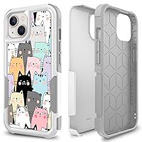 Case for iPhone 13, Cute Funny Cats Pattern Shock-Absorption Hard PC and Inner Silicone Hybrid Dual Layer Armor Defender Case for iPhone 13 (6.1 inch)